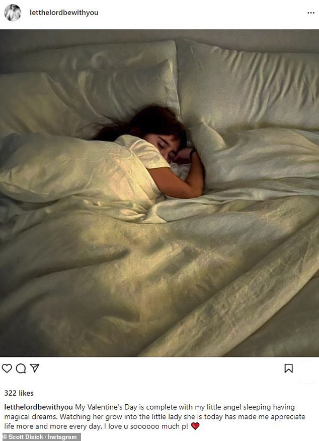 'Little Angel': Last week, Scott showed off his daughter on Instagram in a loving Valentine's Day post that depicted her sleeping in bed