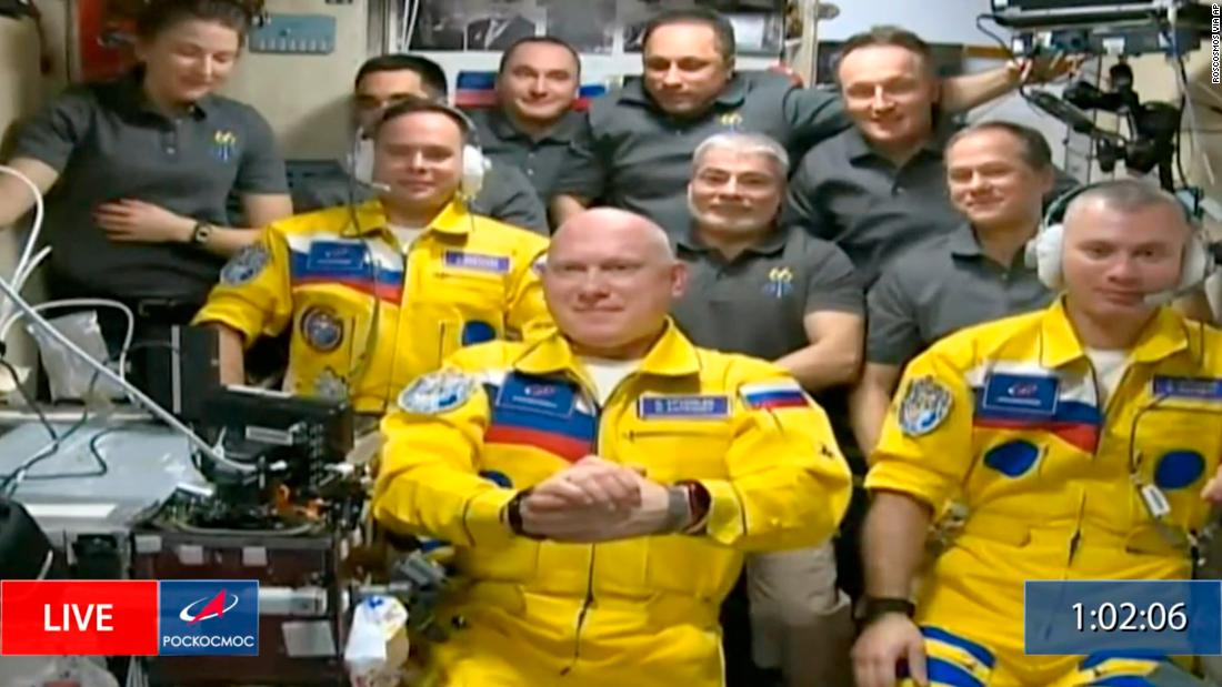 Russian cosmonauts ‘shocked’ by controversy over arriving at International Space Station in yellow spacesuits, NASA astronauts say