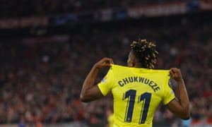 Villarreal's Samuel Chukwueze celebrates scoring last night's equalizer, putting them back in the lead in the confrontation.