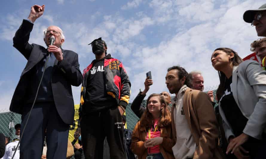 Bernie Sanders at the rally in Staten Island.