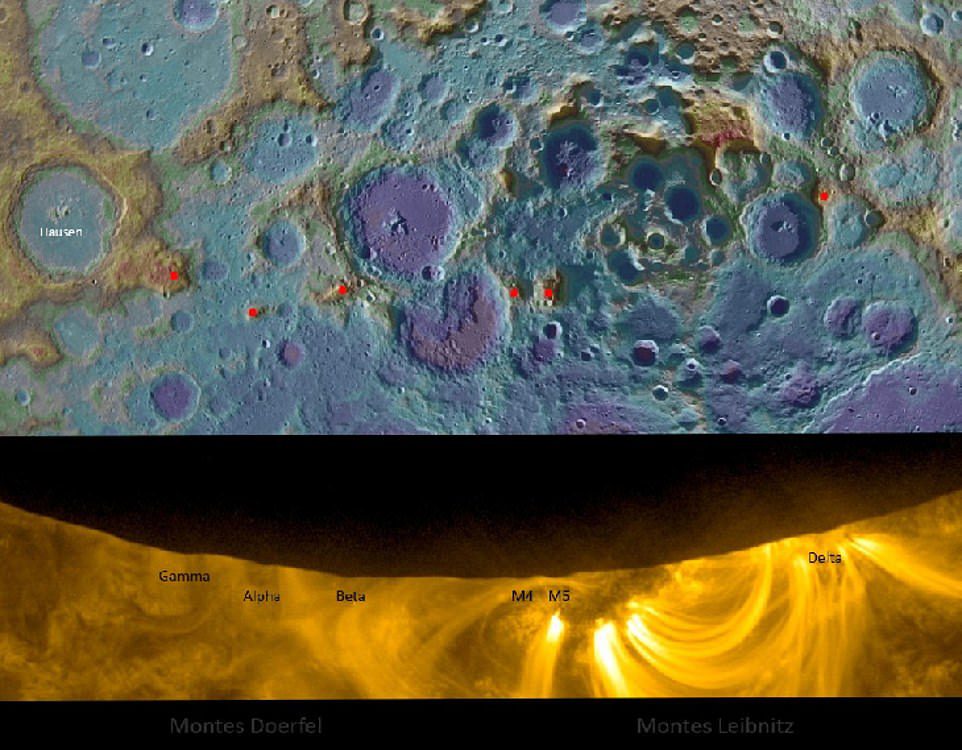 Patricio Leon, of Santiago, Chile, compared close-up images of the moon as it moves across the sun to a topographic map from the Lunar Reconnaissance Orbiter.  He was able to locate the Leibniz and Doereville mountain ranges near the south pole of the Moon during the eclipse.