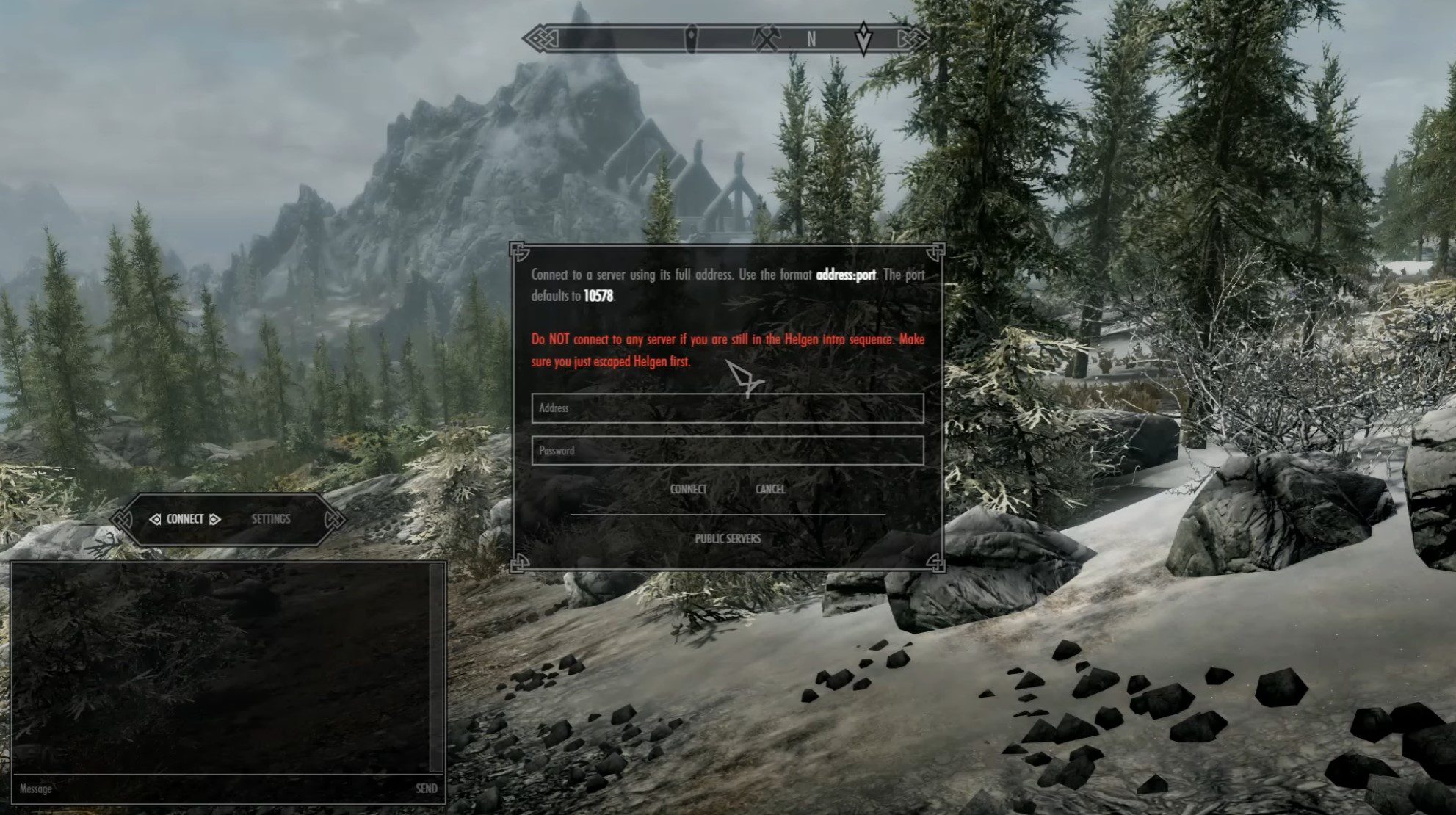 Connect to the Skyrim Together server.