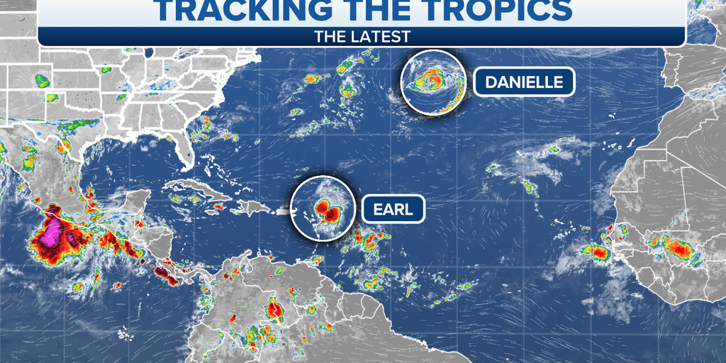 The strength of Hurricane Daniel, Tropical Storm Earl swaying in the Atlantic Ocean