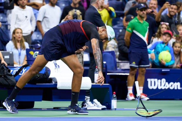 Kyrgios smashed the racket at the end of the match.