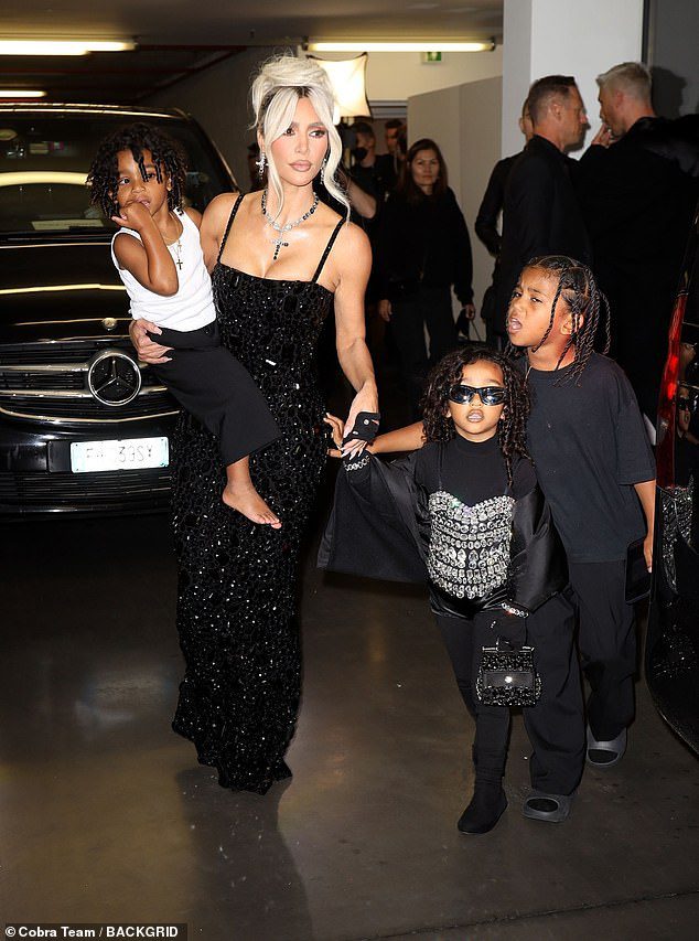Kim Kardashian, 42, was the glamorous mom ever when she left the show of Dolce & Gabbana's collaboration with kids Saint, 6, Chicago, 4, and Psalm, 3 during Milan Fashion Week.
