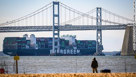 An evergreen container ship liberated after a month of madness in the Chesapeake Bay