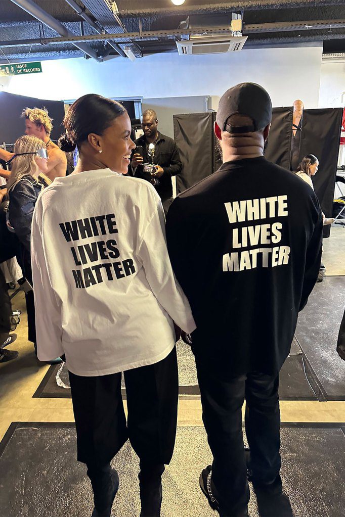 Kanye West wore a T-shirt with the words on it "Egg lives matter" During the Yeezy Season 9 event at Paris Fashion Week on Monday.