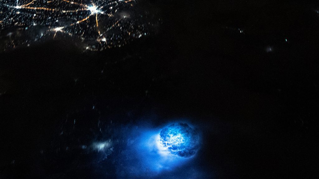 An astronaut on the International Space Station takes a picture of dazzling blue spheres floating above Earth