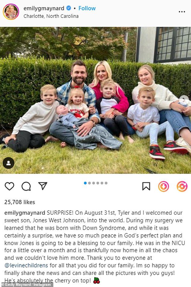 Growing Family: Taking the news to her Instagram page, she wrote: 'Surprise!  On August 31st, Tyler and I welcomed our beautiful son, Jones West Johnson, into the world.