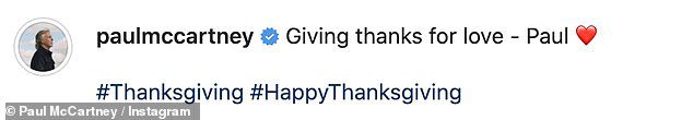 Celebrations: Paul wrote: `Thank you for love - Paul ¿¿#Thanksgiving #HappyThanksgiving 