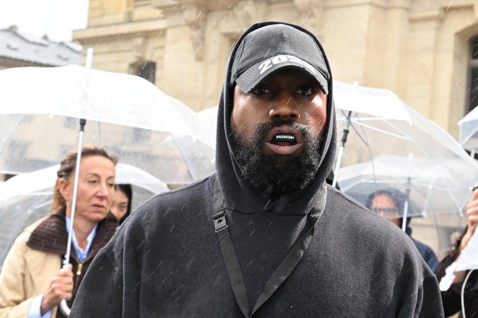 PARIS, FRANCE - OCTOBER 02: (For editorial use only - For non-editorial use, please seek approval from the fashion house) Kanye West attends the Givenchy Spring/Summer 2023 Women's Fashion Show as part of Paris Fashion Week on October 02, 2022 in Paris, France.  (Photo by Stefan Cardinale - Corbis / Corbis via Getty Images)
