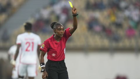 Salima Mukansanga became the first woman to officiate an African Cup of Nations match in January 2022. 